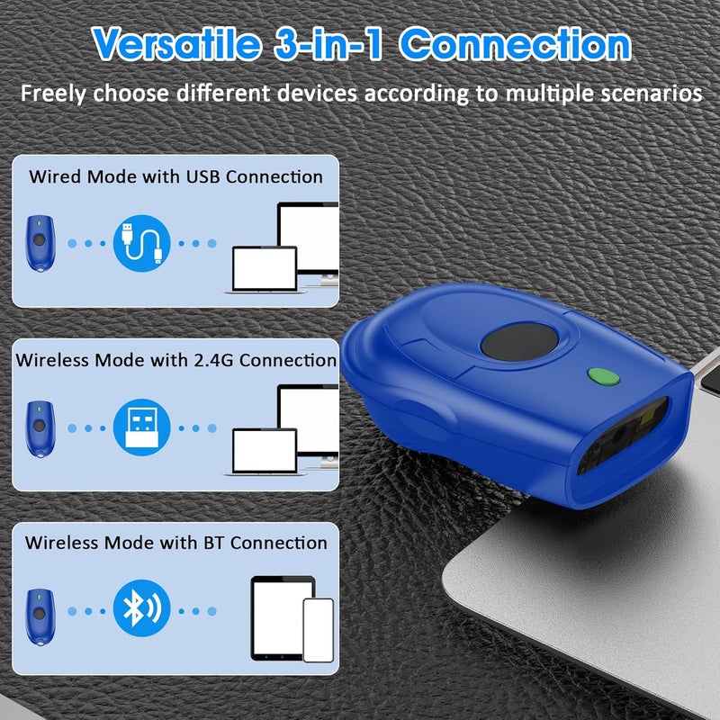 symcode Bluetooth Barcode Scanner Mini 1D Small Portable Barcode Reader Scanner 3-in-1 Bluetooth & 2.4G Wireless & USB Wired Barcode Scanner with Android,iOS,Computers,Windows - Image 4